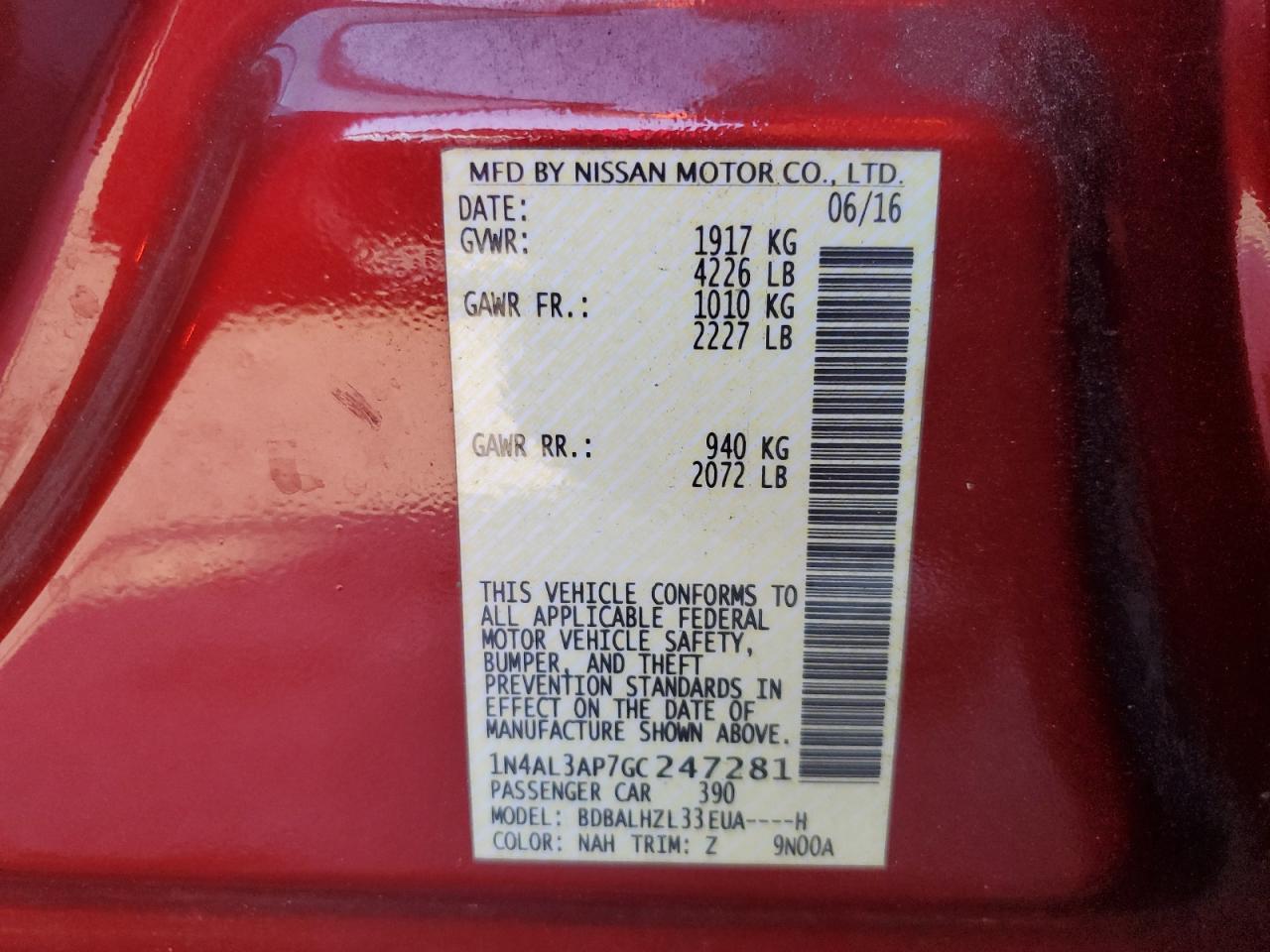 2016 NISSAN ALTIMA