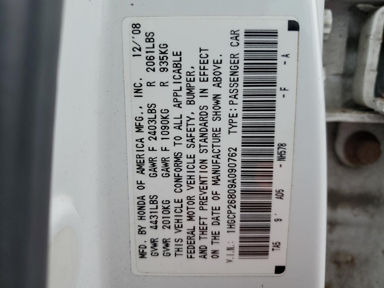 2009 HONDA ACCORD