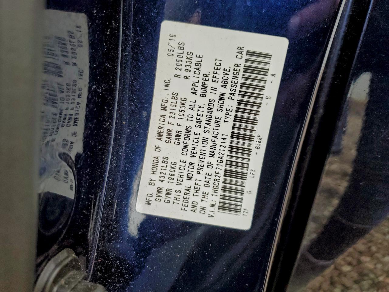 2016 HONDA ACCORD