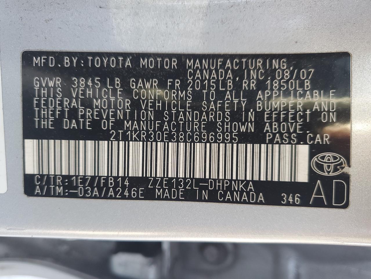 2008 TOYOTA COROLLA