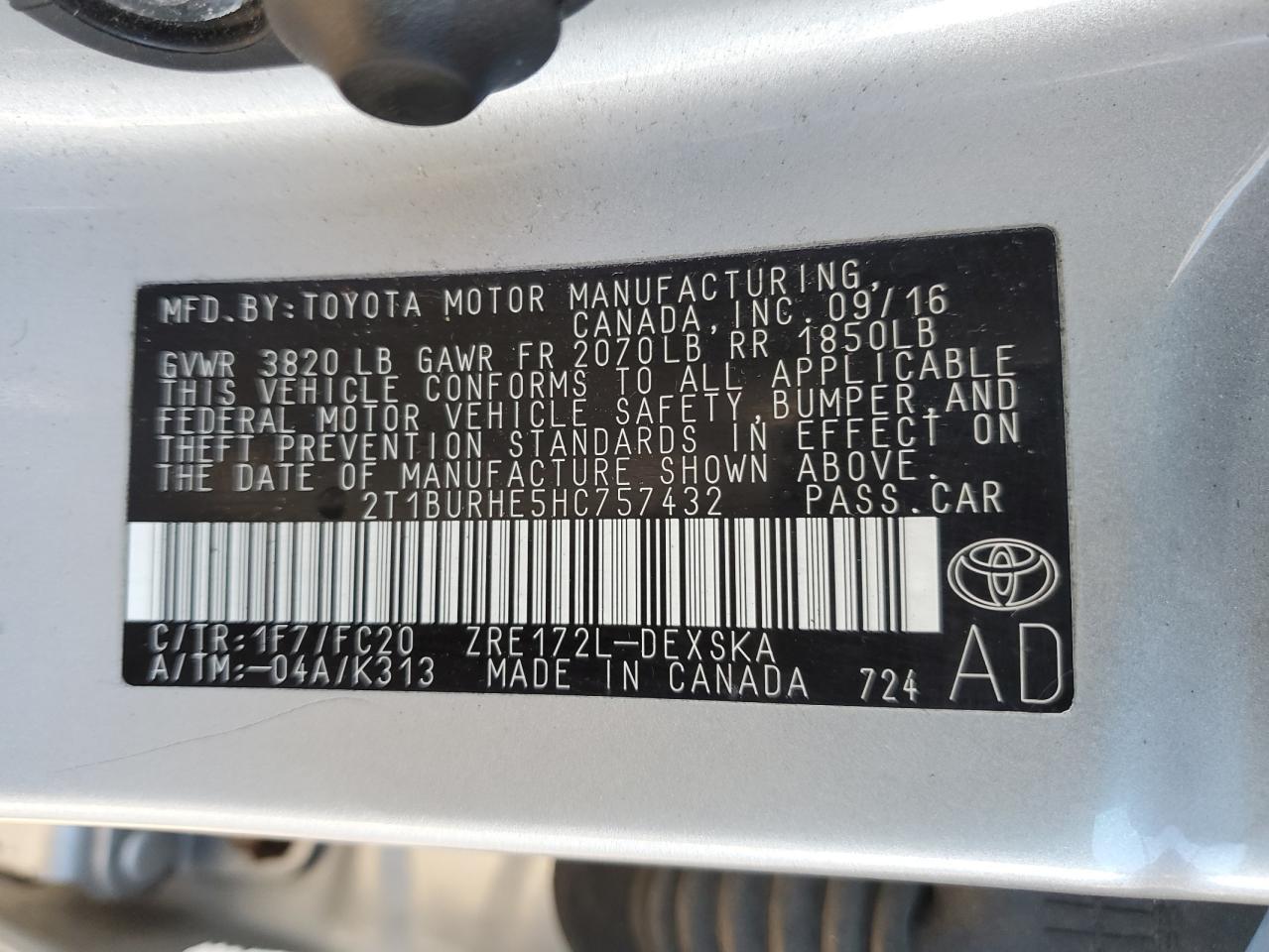 2017 TOYOTA COROLLA