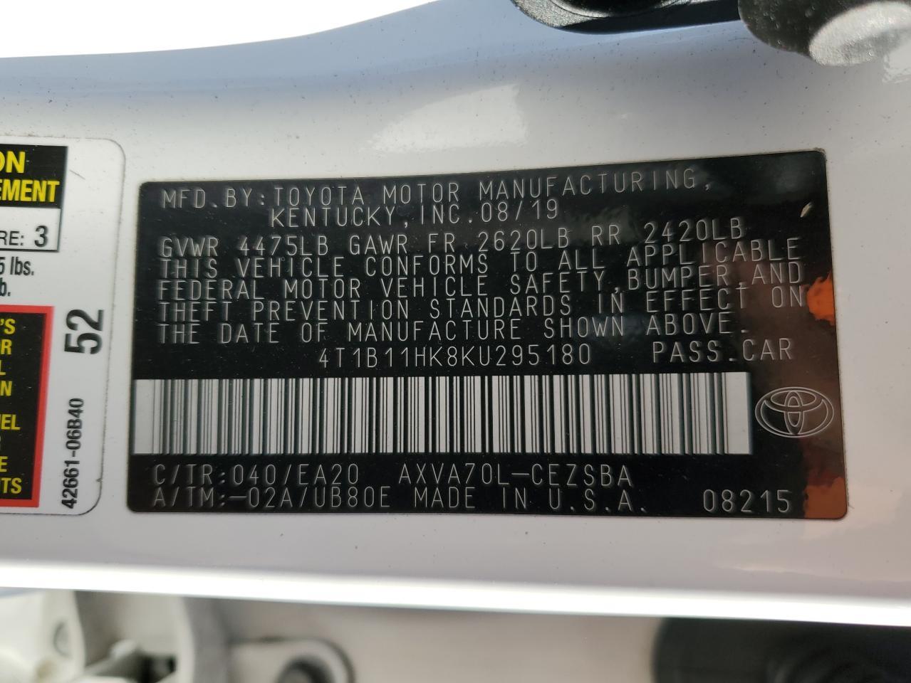 2019 TOYOTA CAMRY