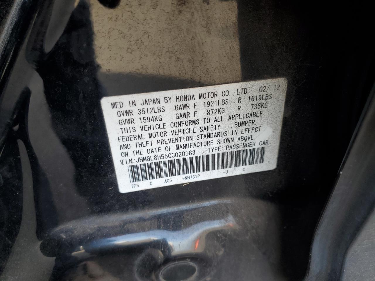 2012 HONDA FIT