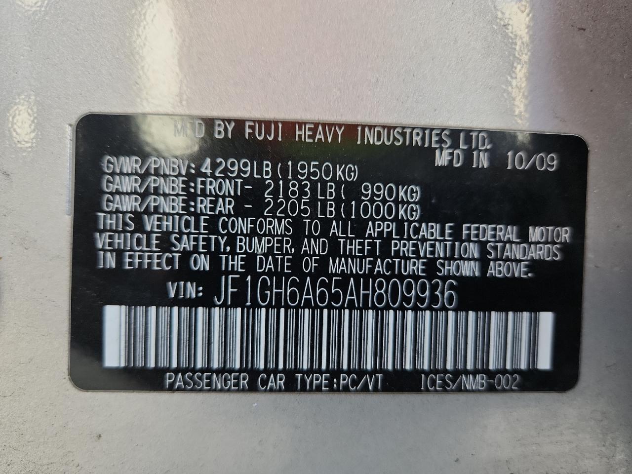 2010 SUBARU IMPREZA
