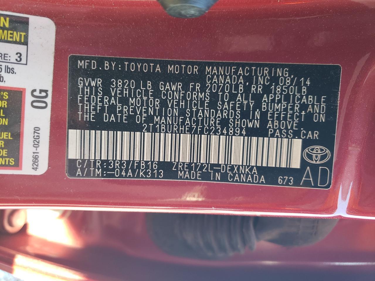 2015 TOYOTA COROLLA