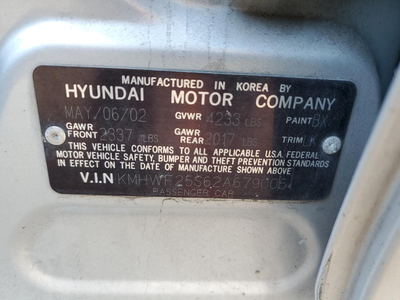 2002 HYUNDAI SONATA