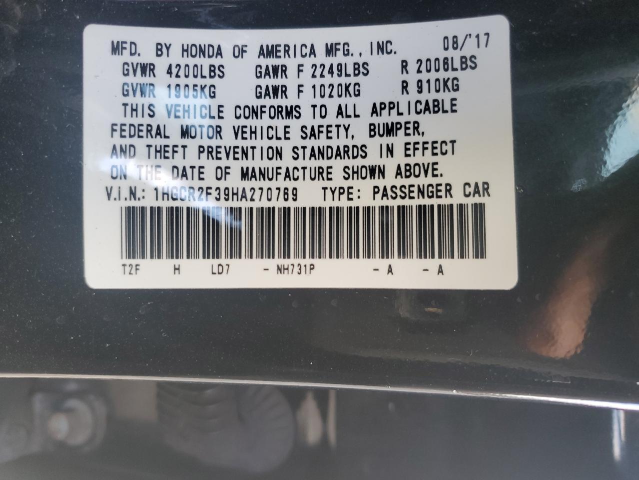 2017 HONDA ACCORD