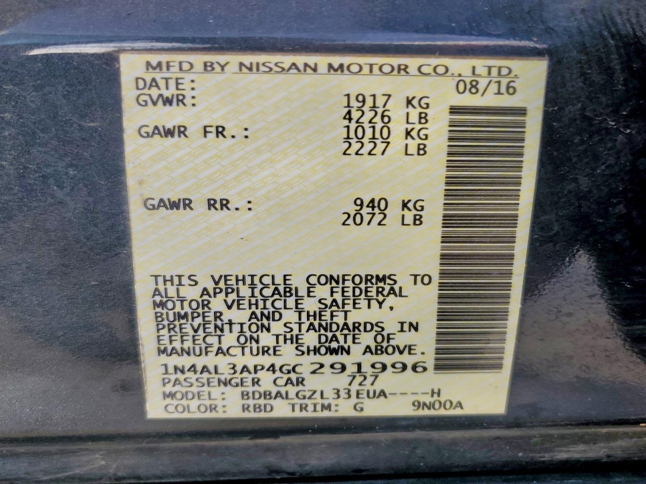 2016 NISSAN ALTIMA