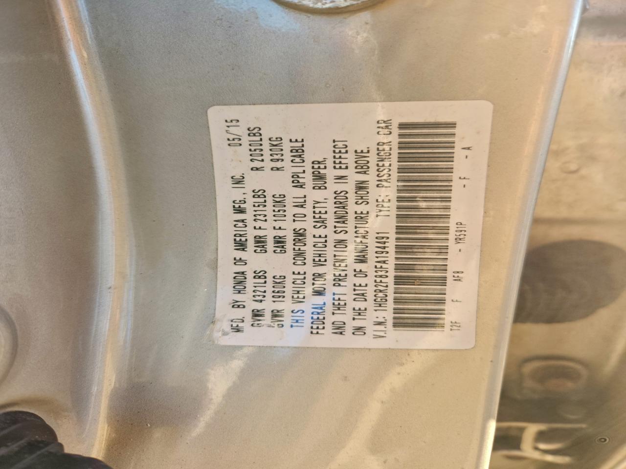 2015 HONDA ACCORD