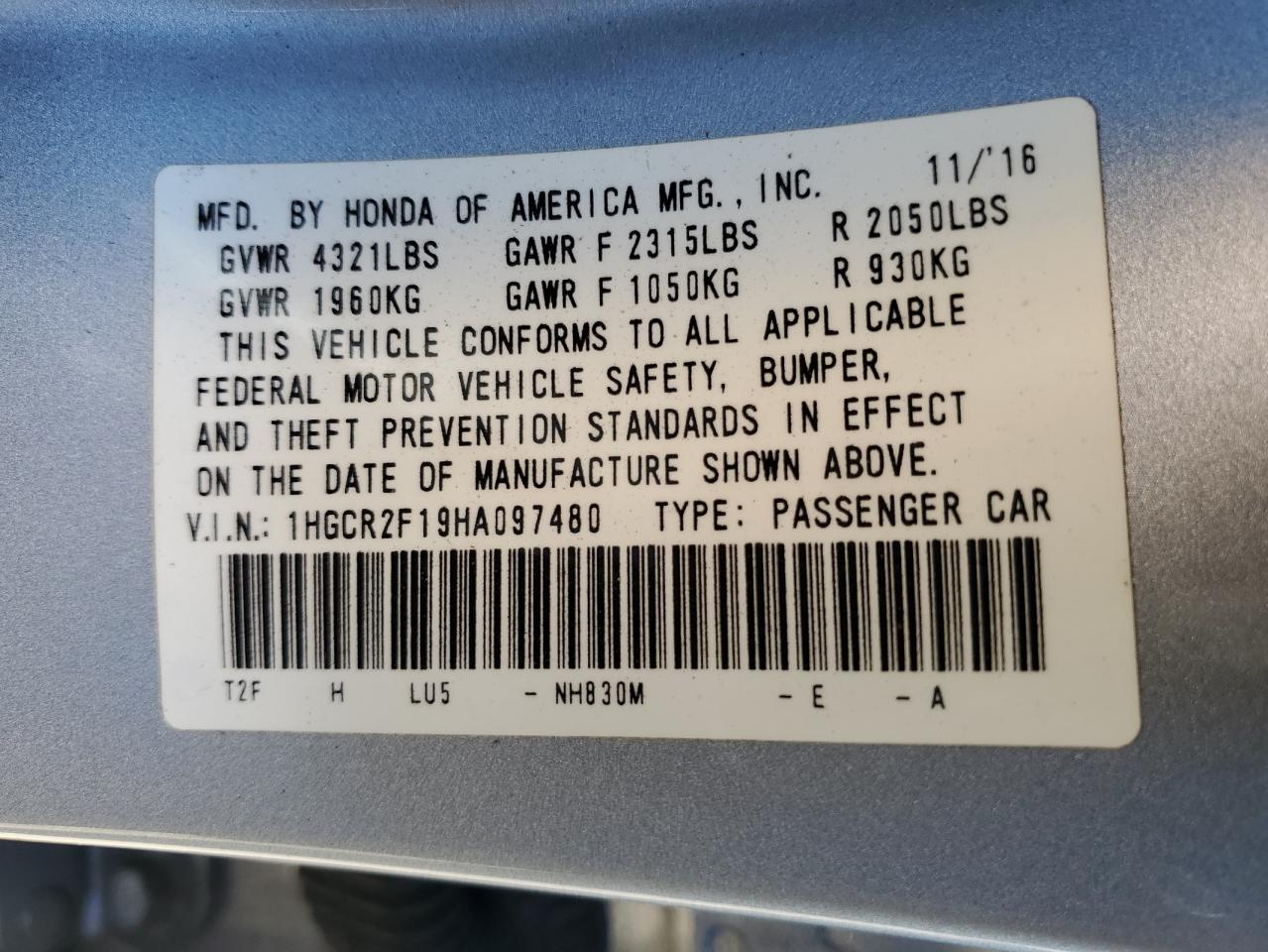 2017 HONDA ACCORD