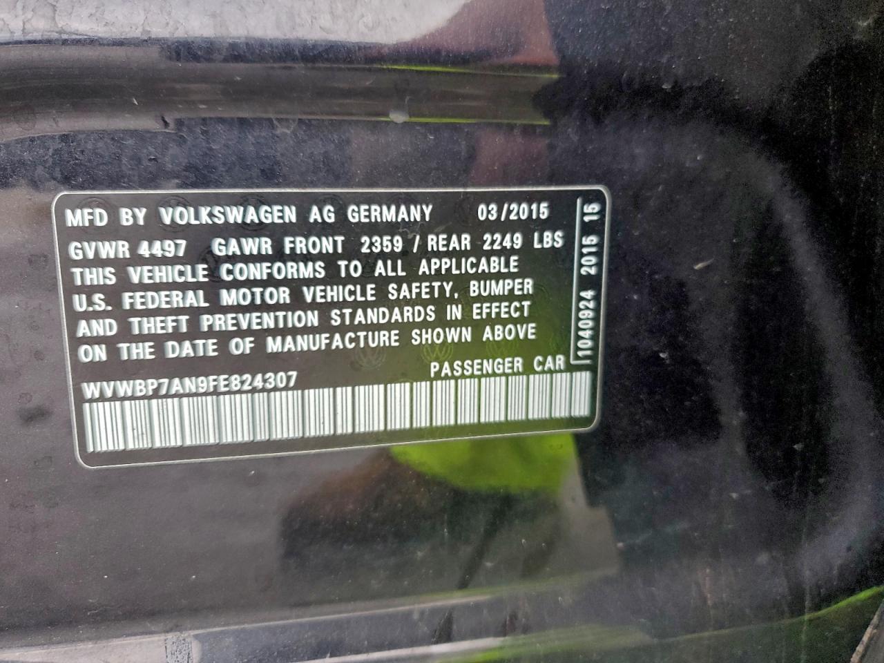 2015 VOLKSWAGEN CC
