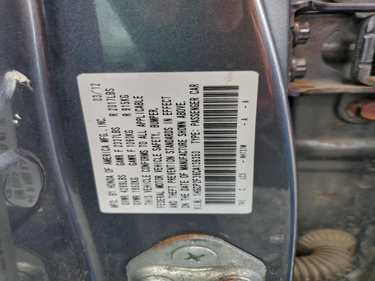 2012 HONDA ACCORD