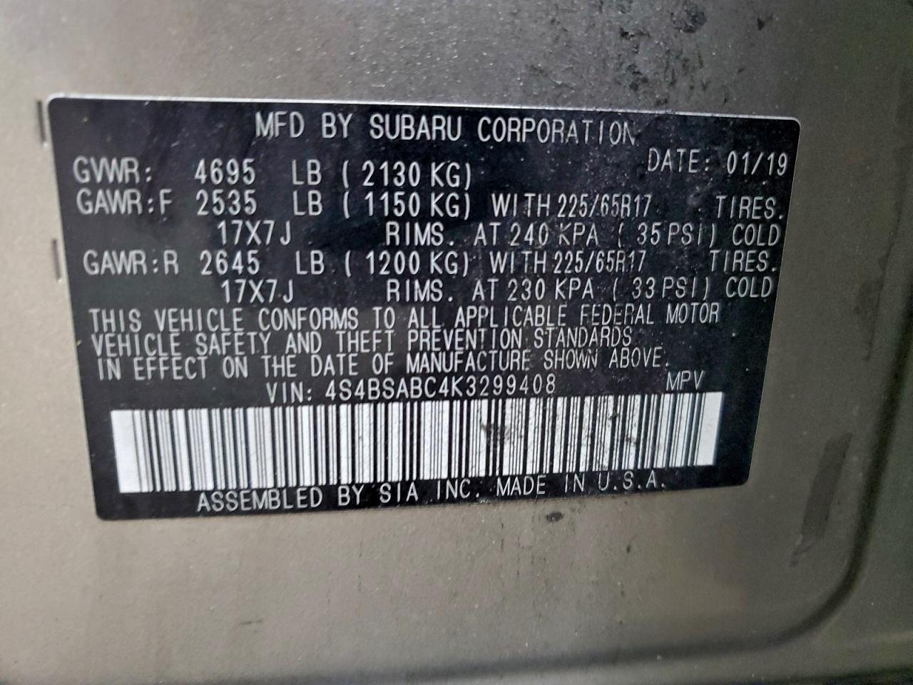 2019 SUBARU Outback