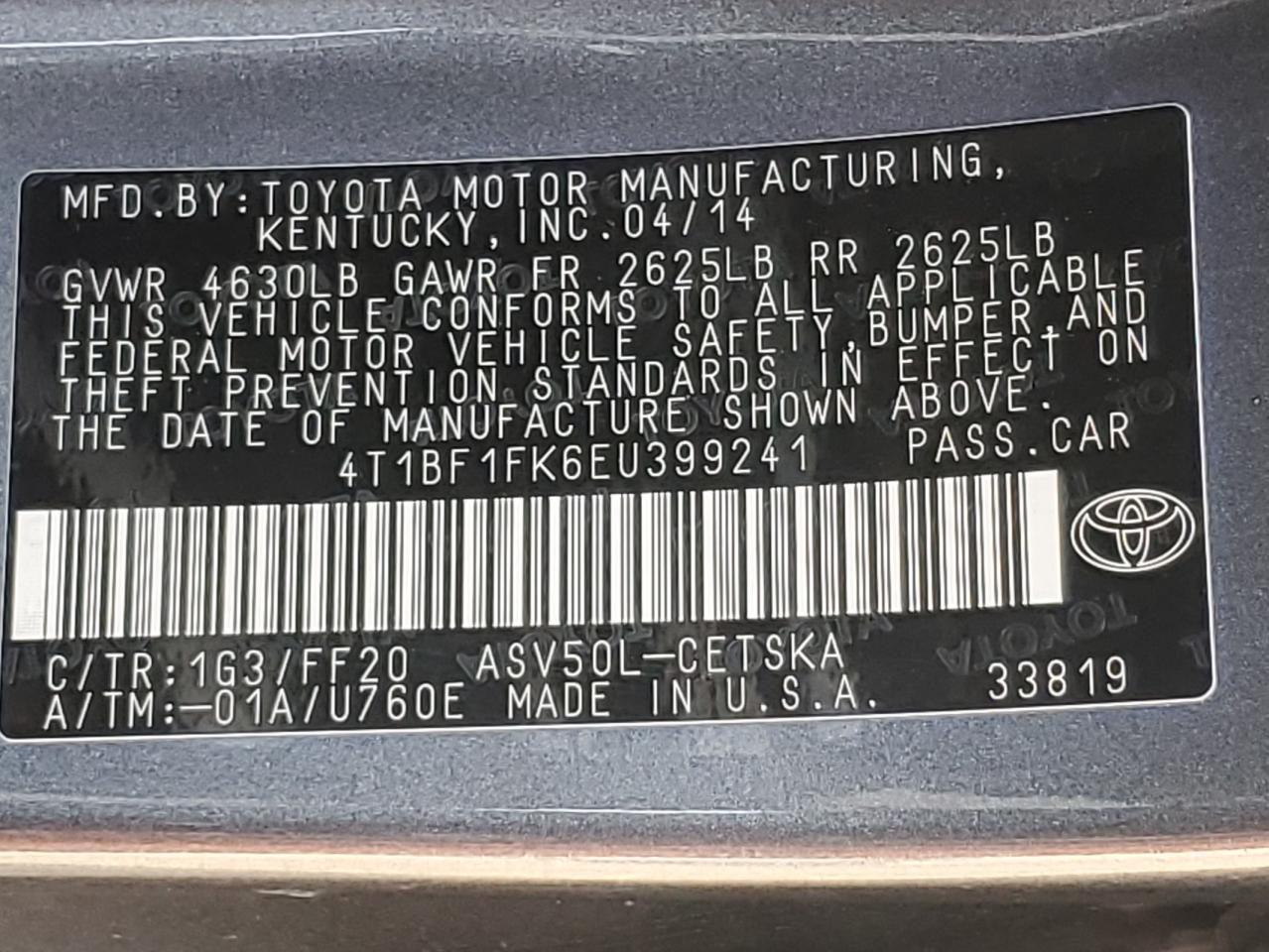 2014 TOYOTA CAMRY