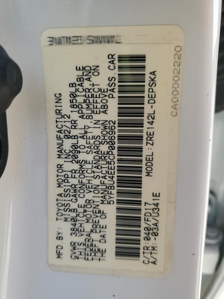 2012 TOYOTA COROLLA