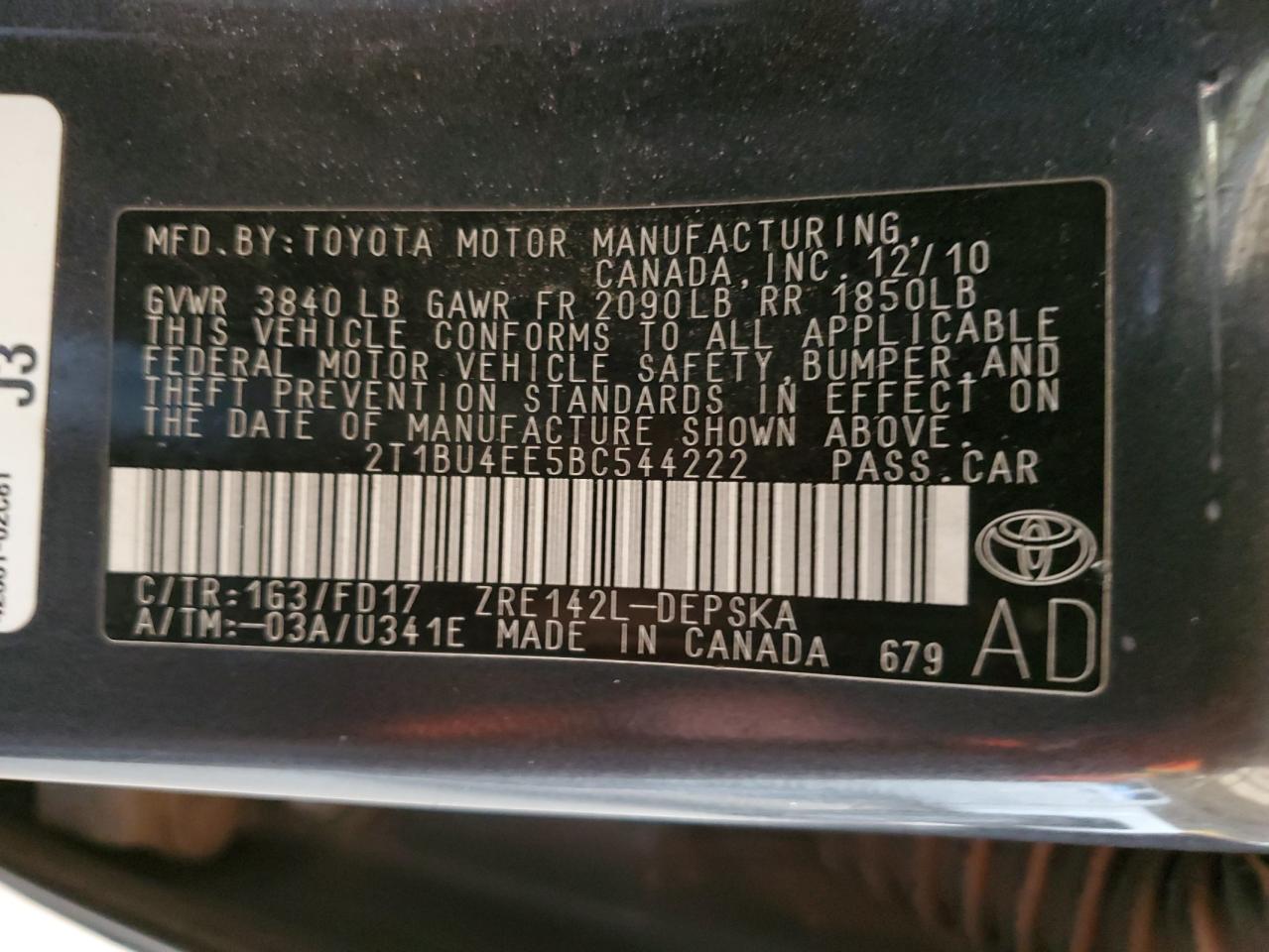 2011 TOYOTA COROLLA