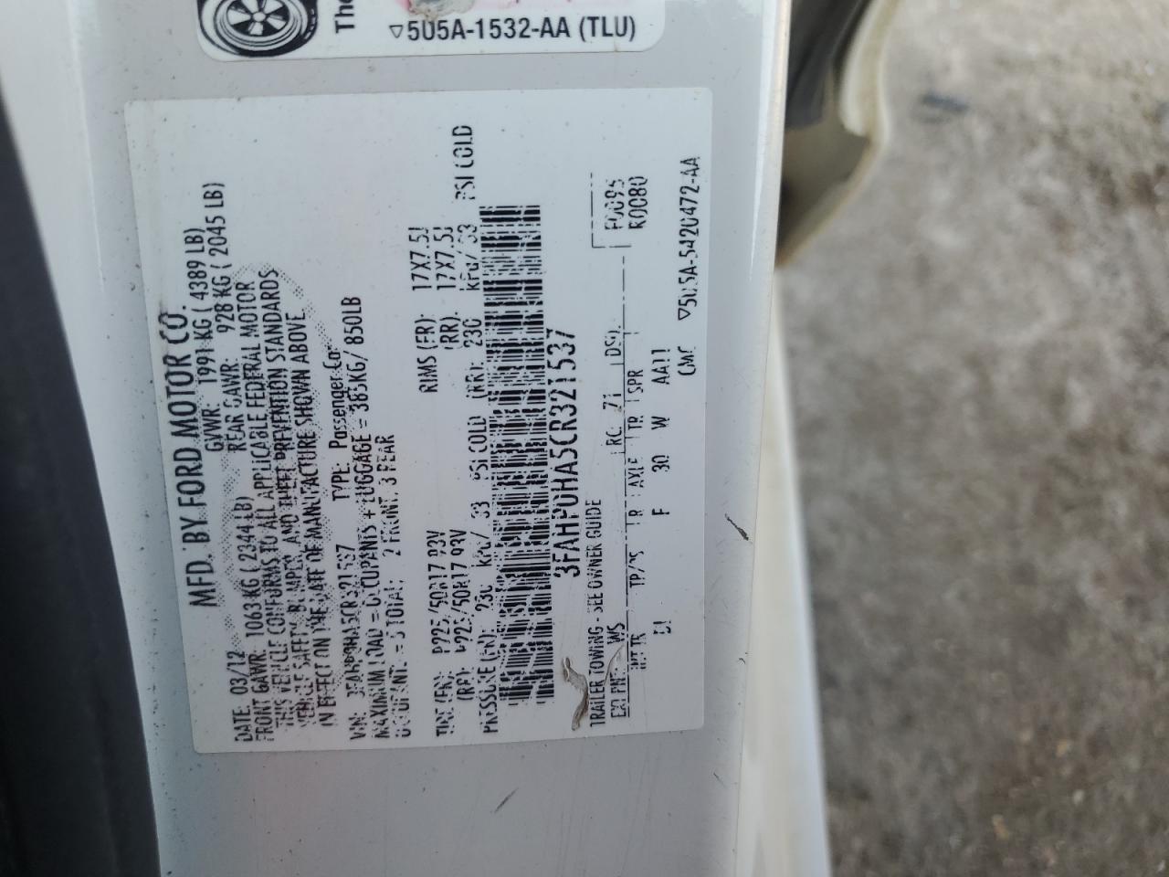 2012 FORD FUSION