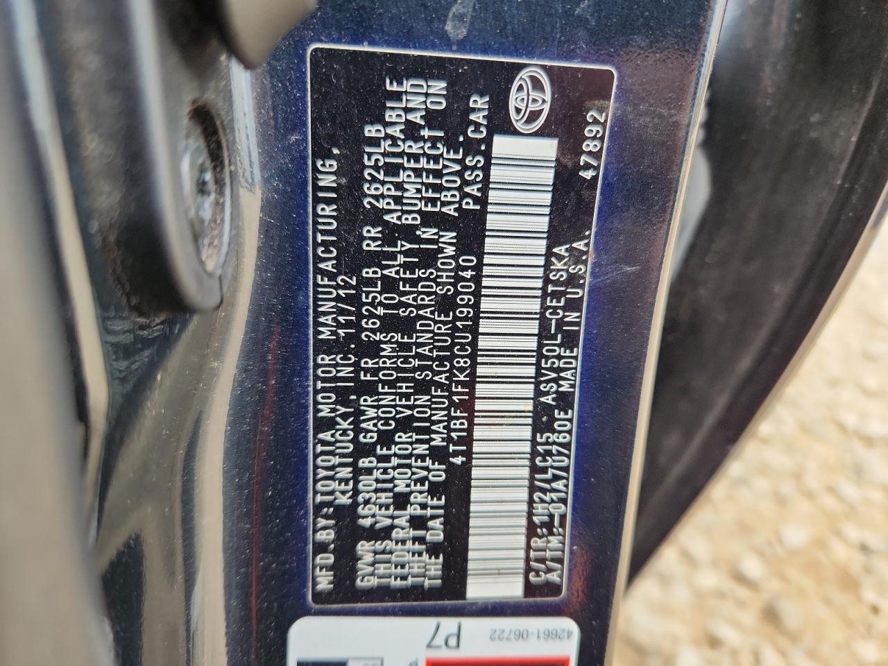 2012 TOYOTA CAMRY