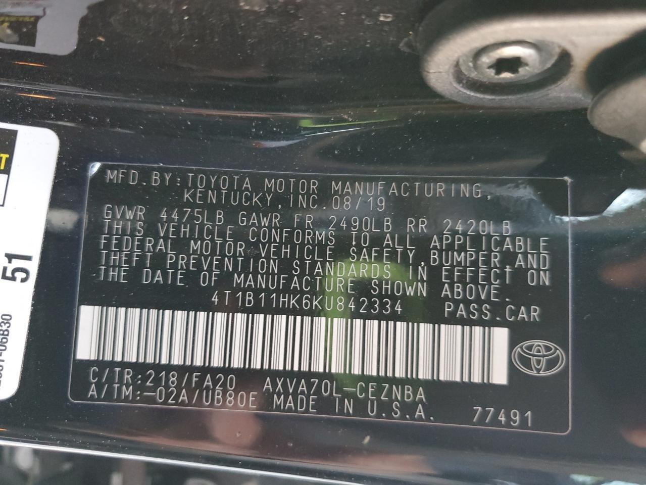 2019 TOYOTA CAMRY