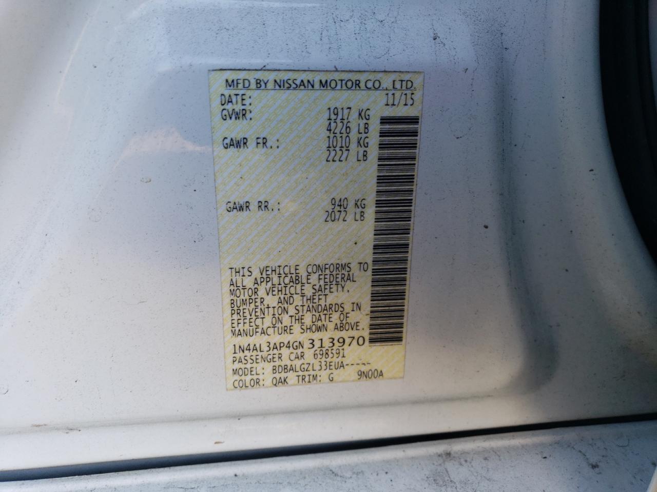 2016 NISSAN ALTIMA