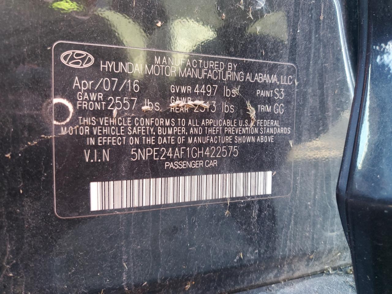 2016 HYUNDAI SONATA