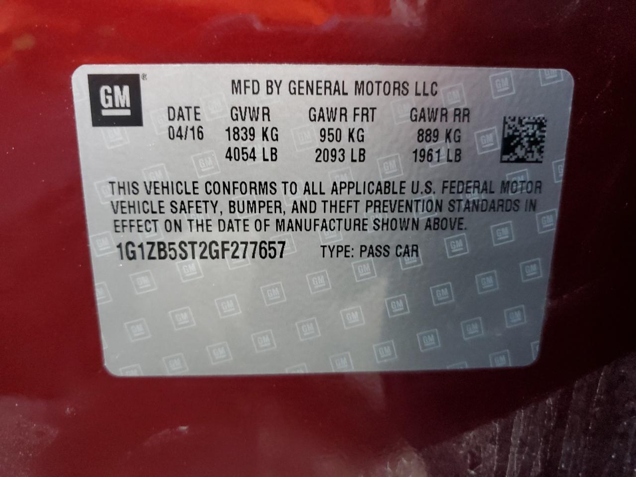 2016 CHEVROLET MALIBU