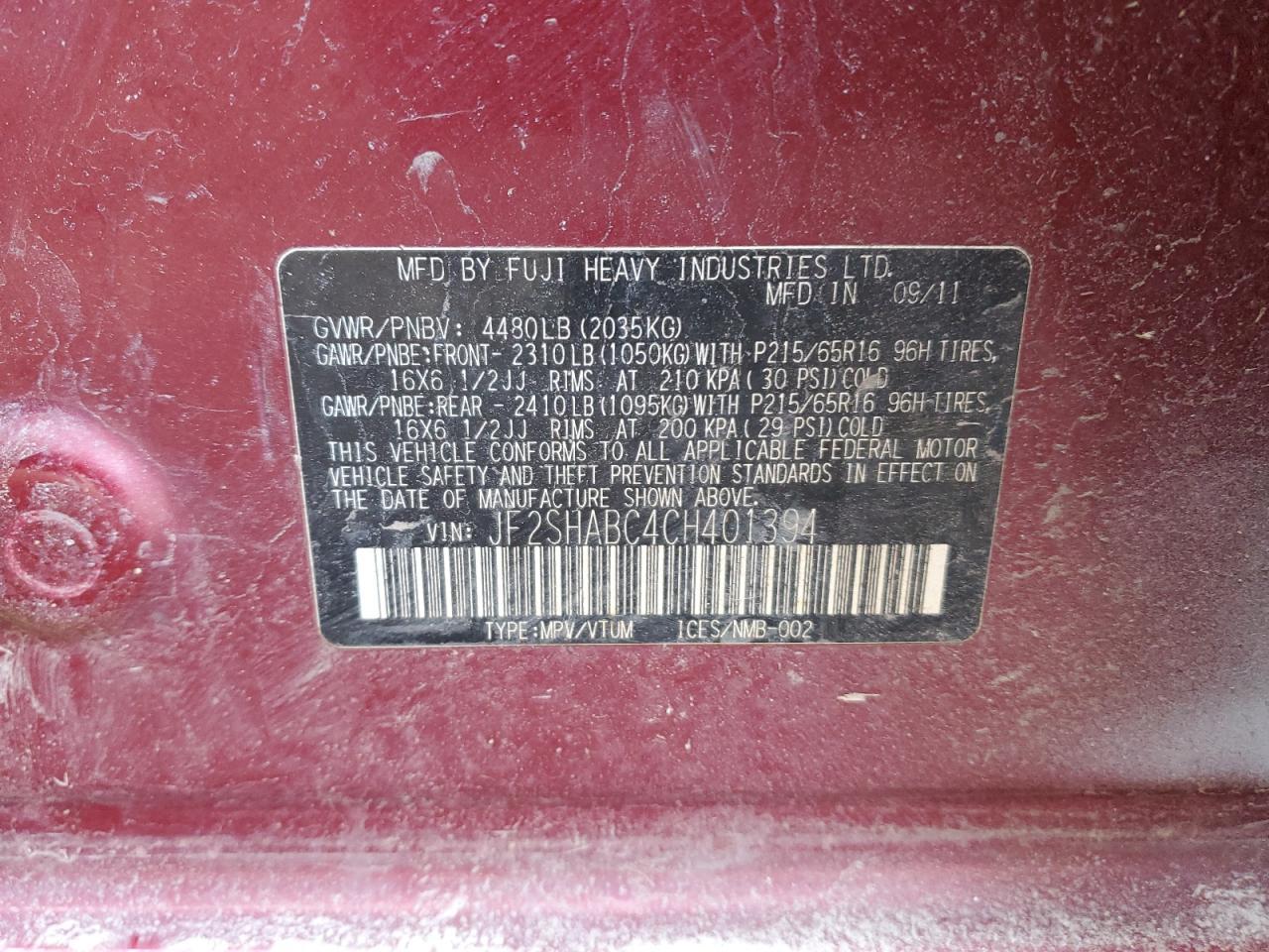 2012 SUBARU FORESTER