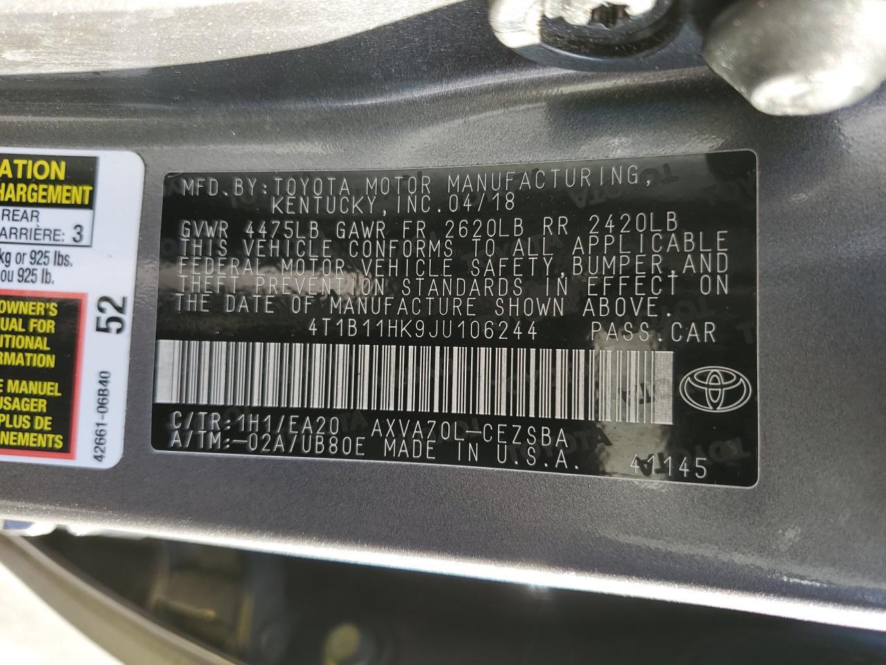 2018 TOYOTA CAMRY