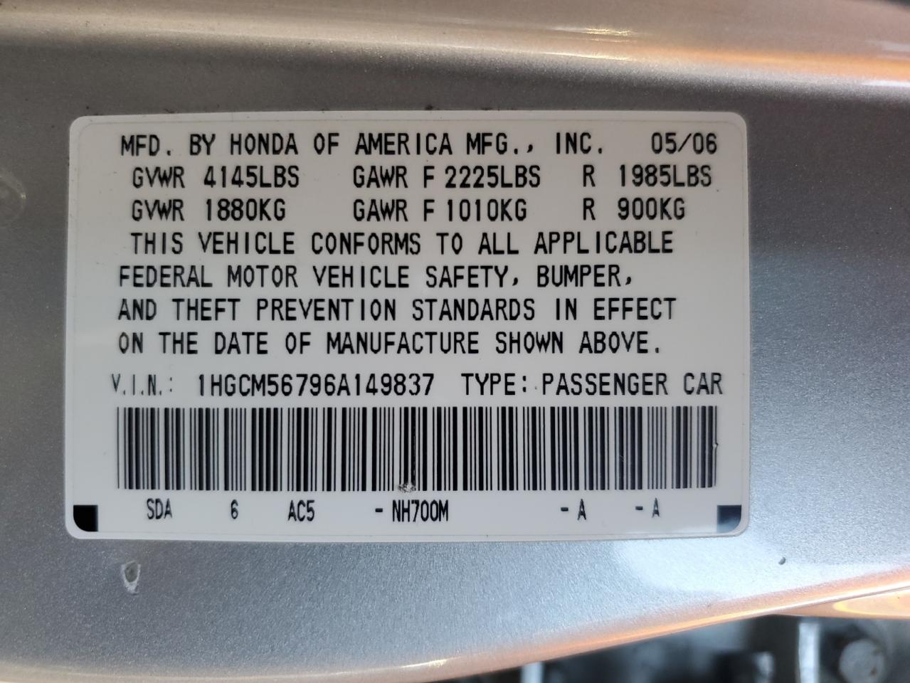 2006 HONDA ACCORD
