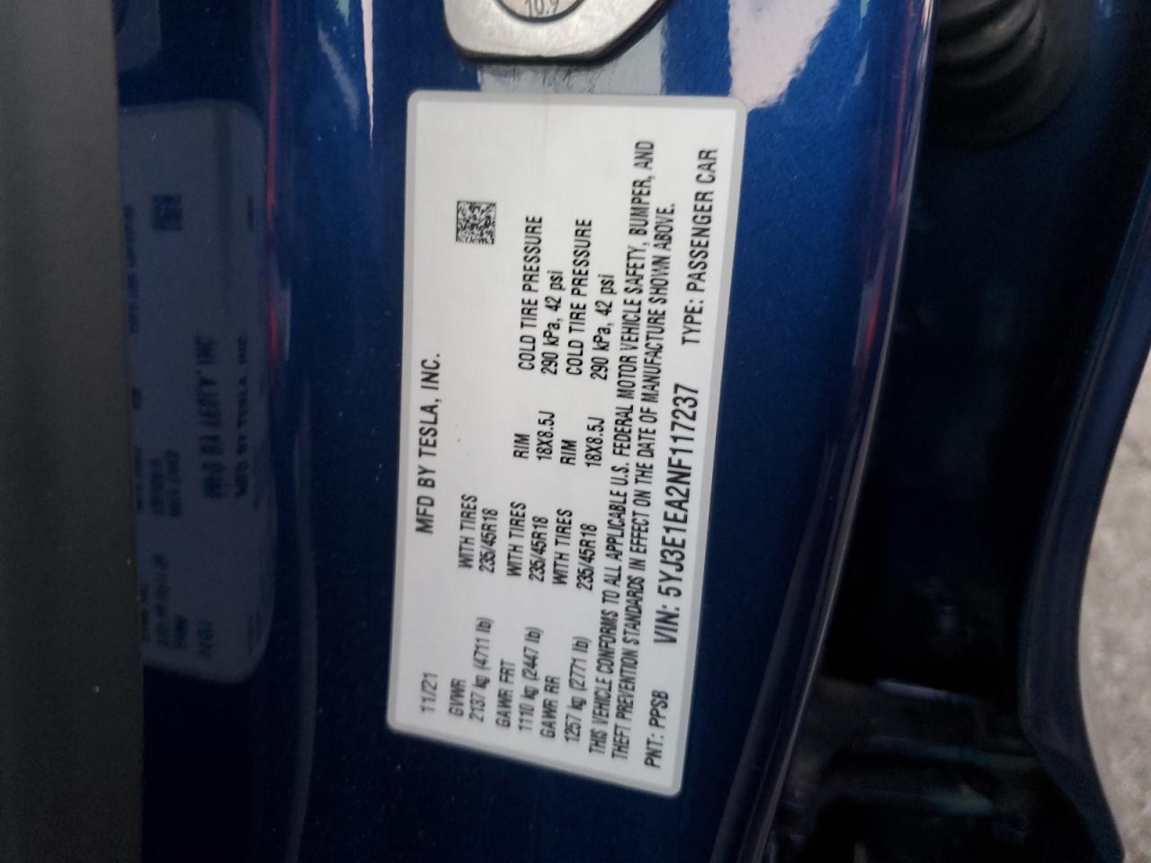 2022 TESLA MODEL 3