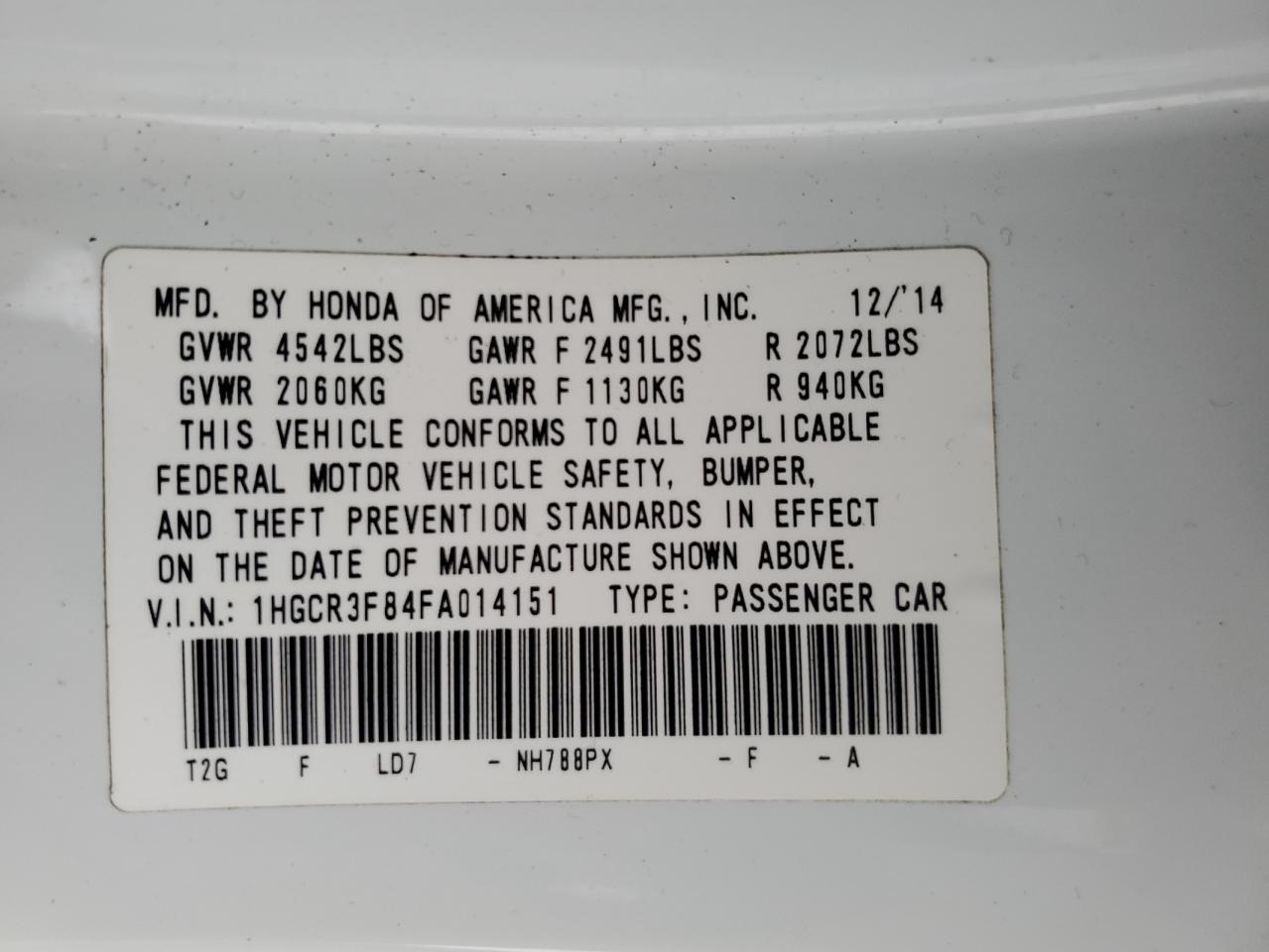 2015 HONDA ACCORD