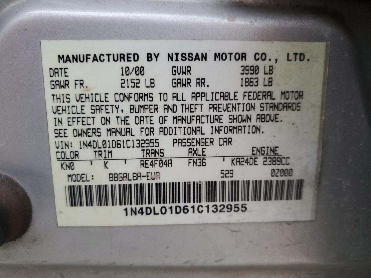 2001 NISSAN ALTIMA