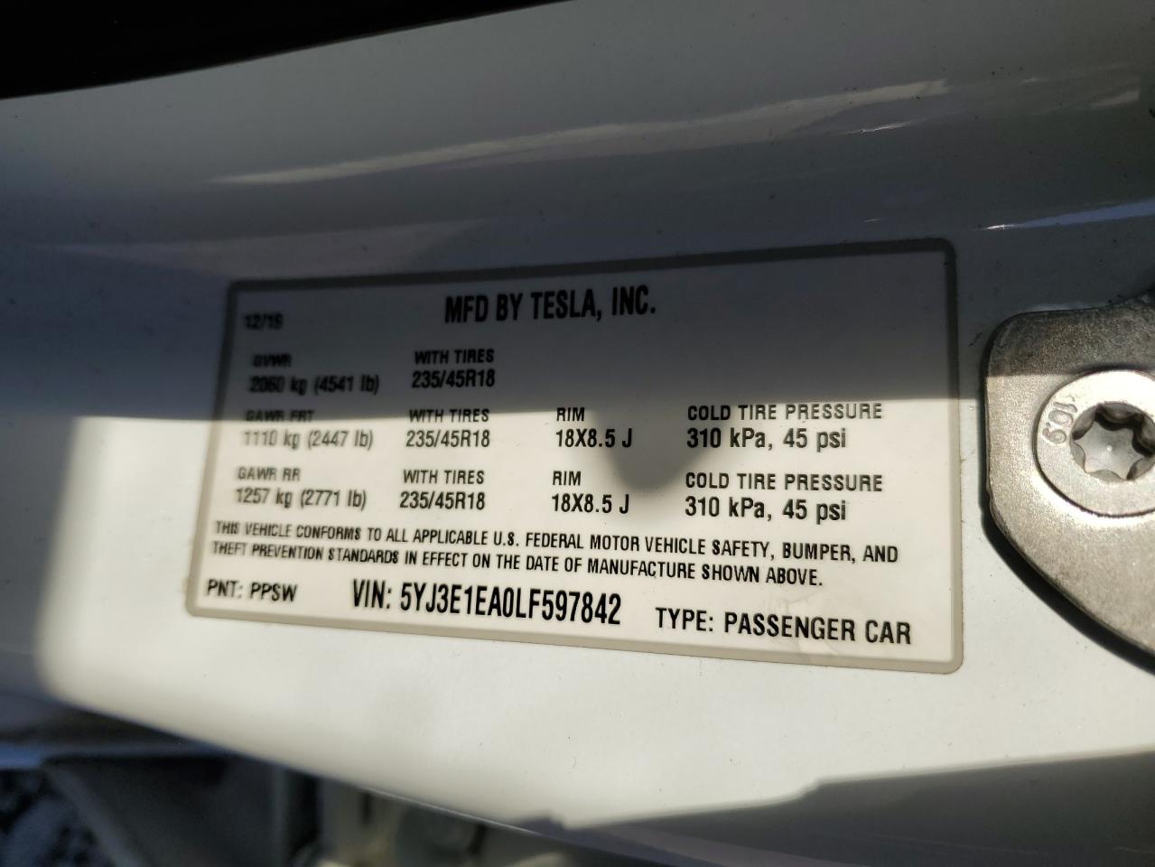 2020 TESLA MODEL 3