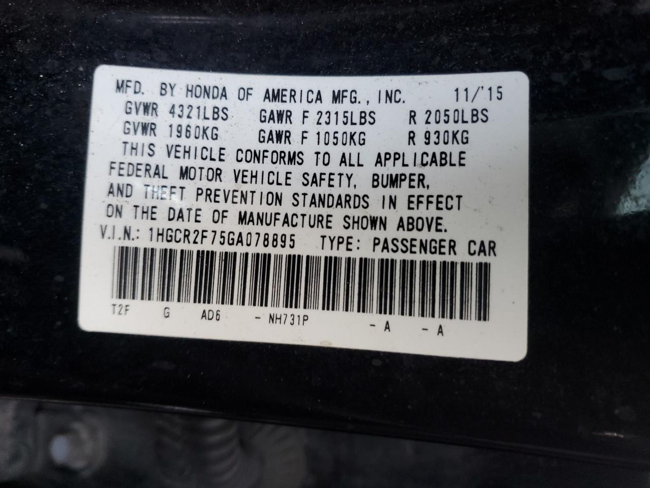 2016 HONDA ACCORD