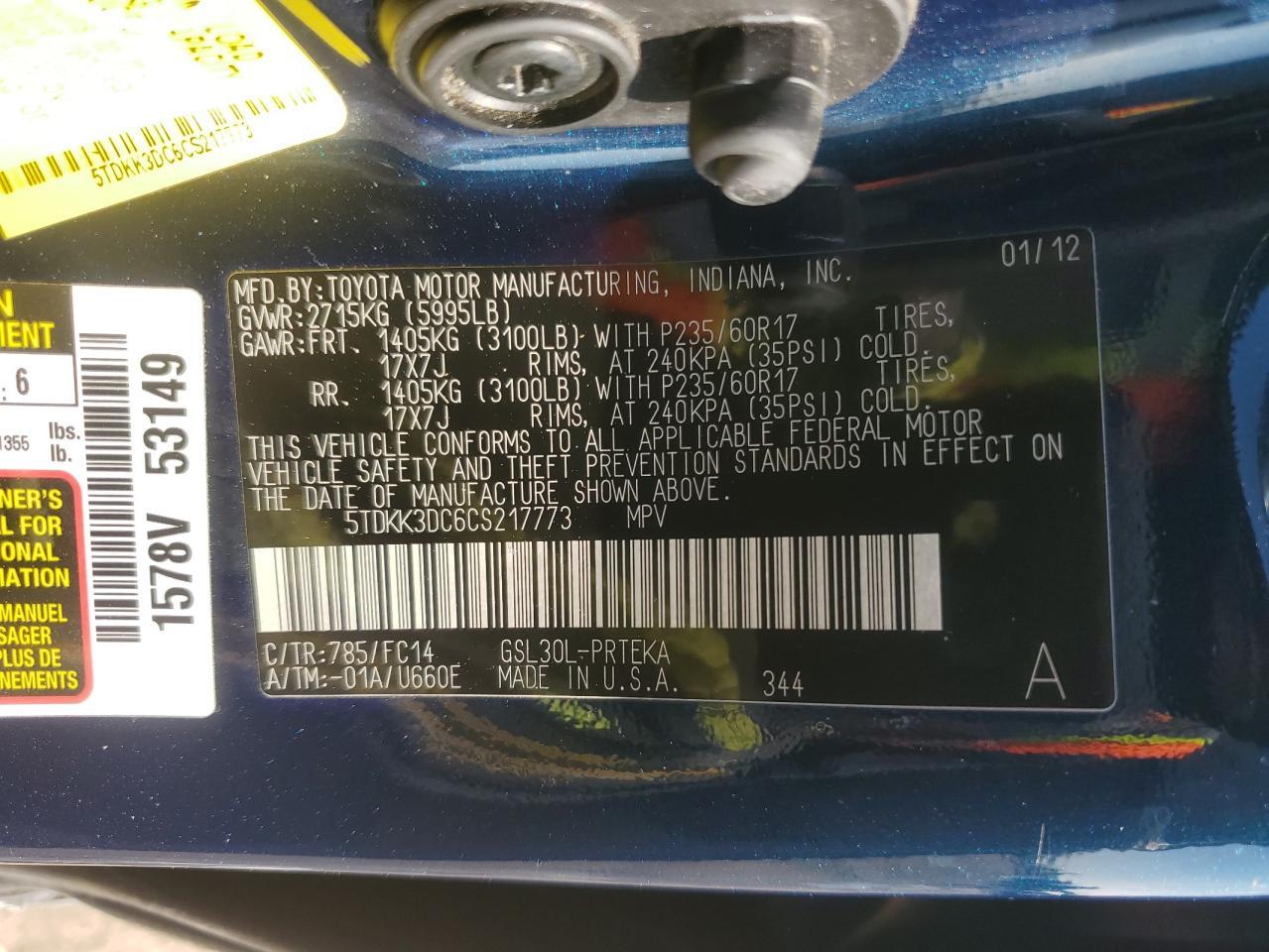2012 TOYOTA SIENNA