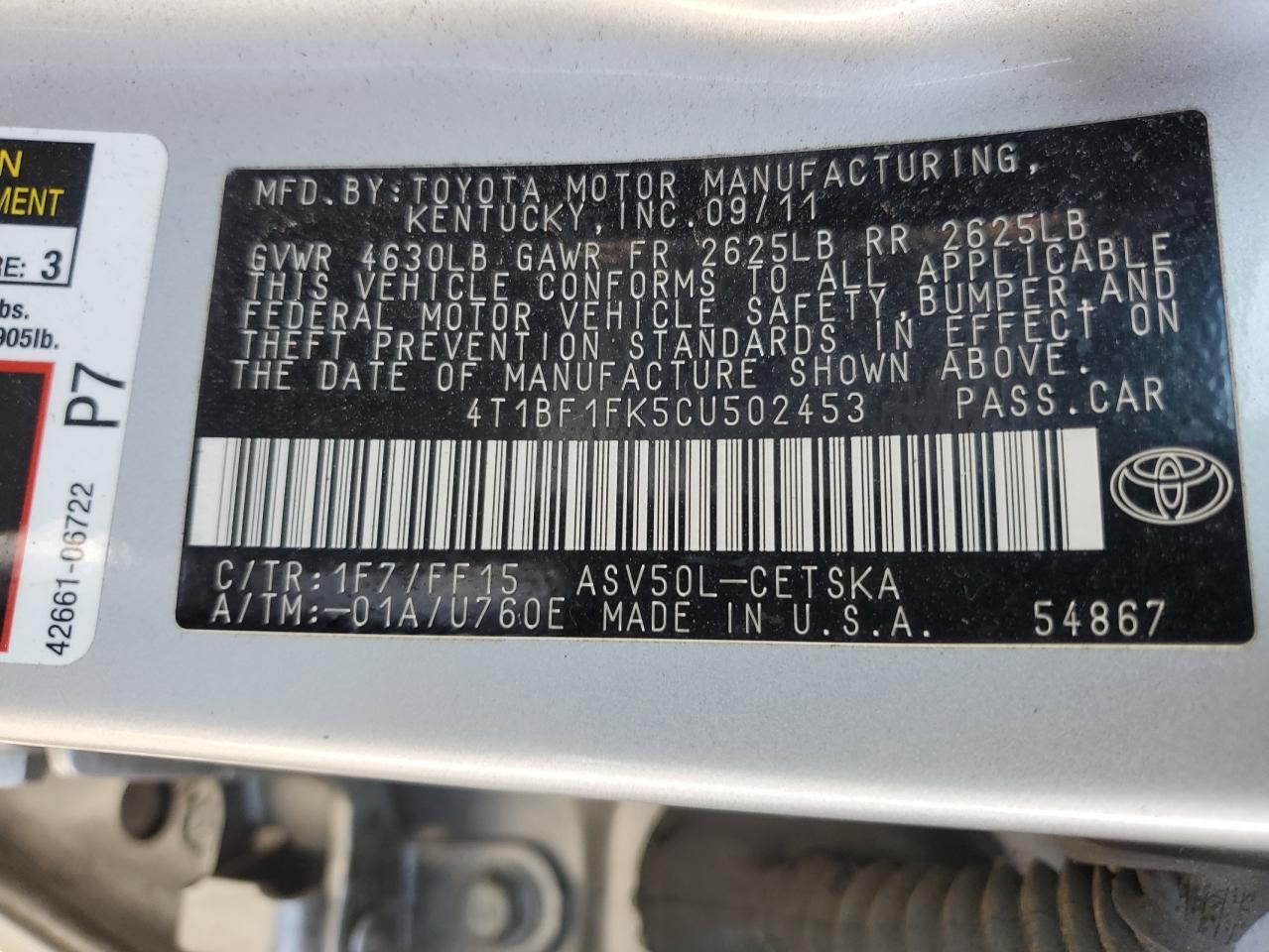 2012 TOYOTA CAMRY