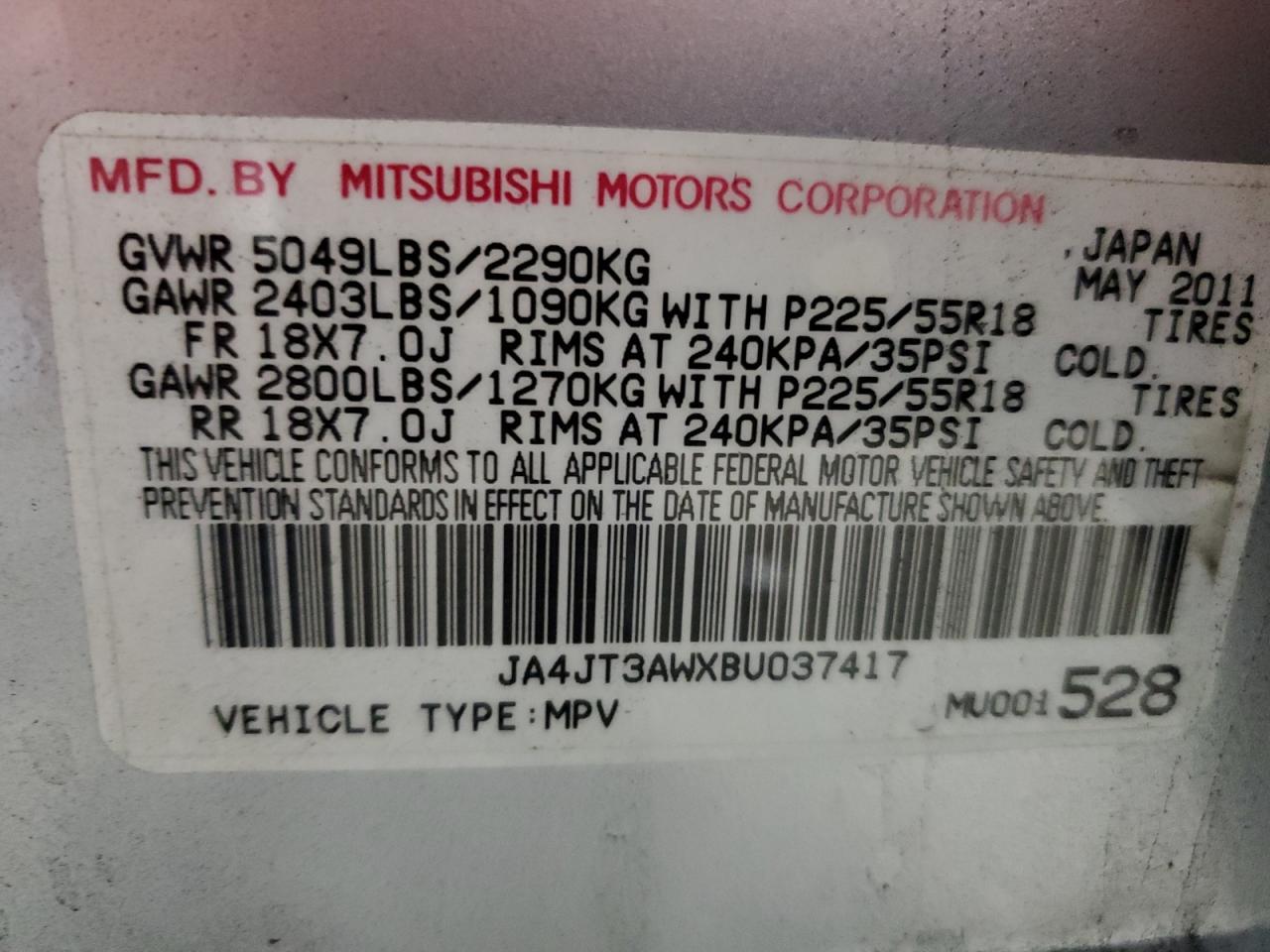 2011 MITSUBISHI outlander