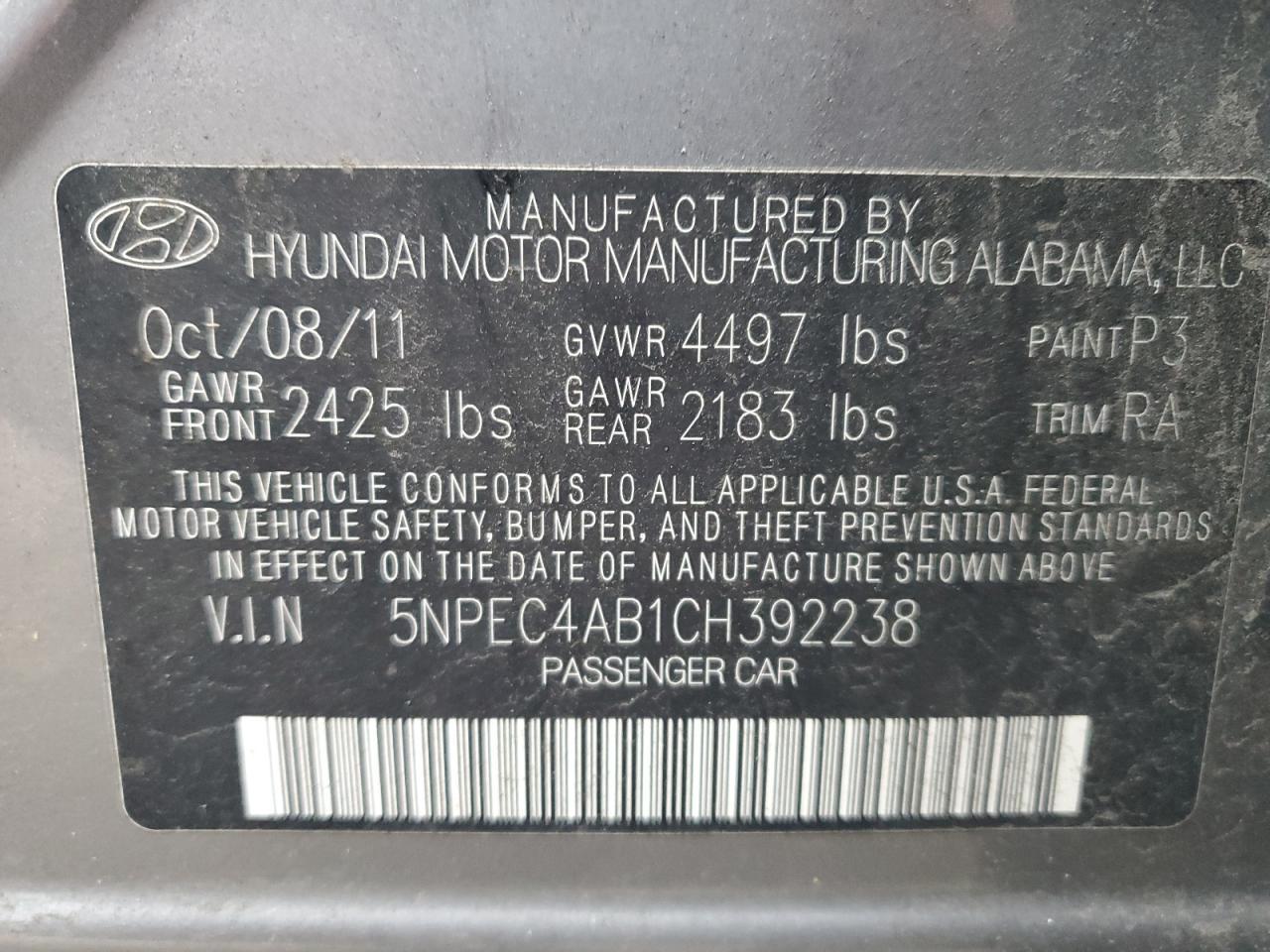 2012 HYUNDAI SONATA