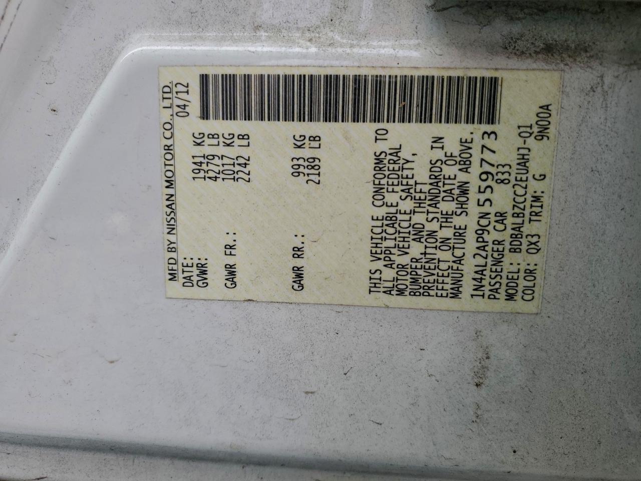 2012 NISSAN ALTIMA