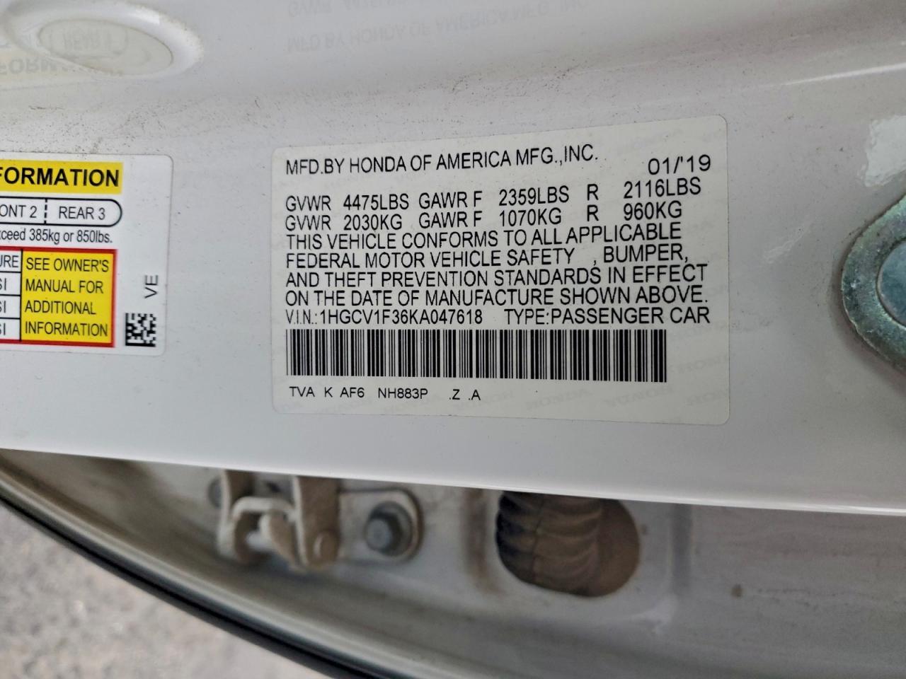 2019 HONDA ACCORD