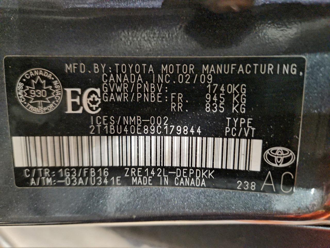 2009 TOYOTA COROLLA