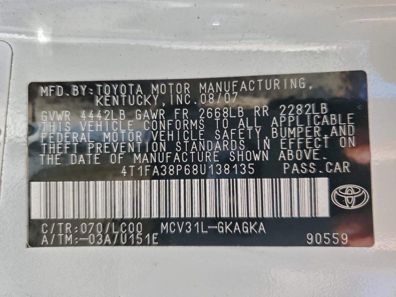 2008 TOYOTA CAMRY