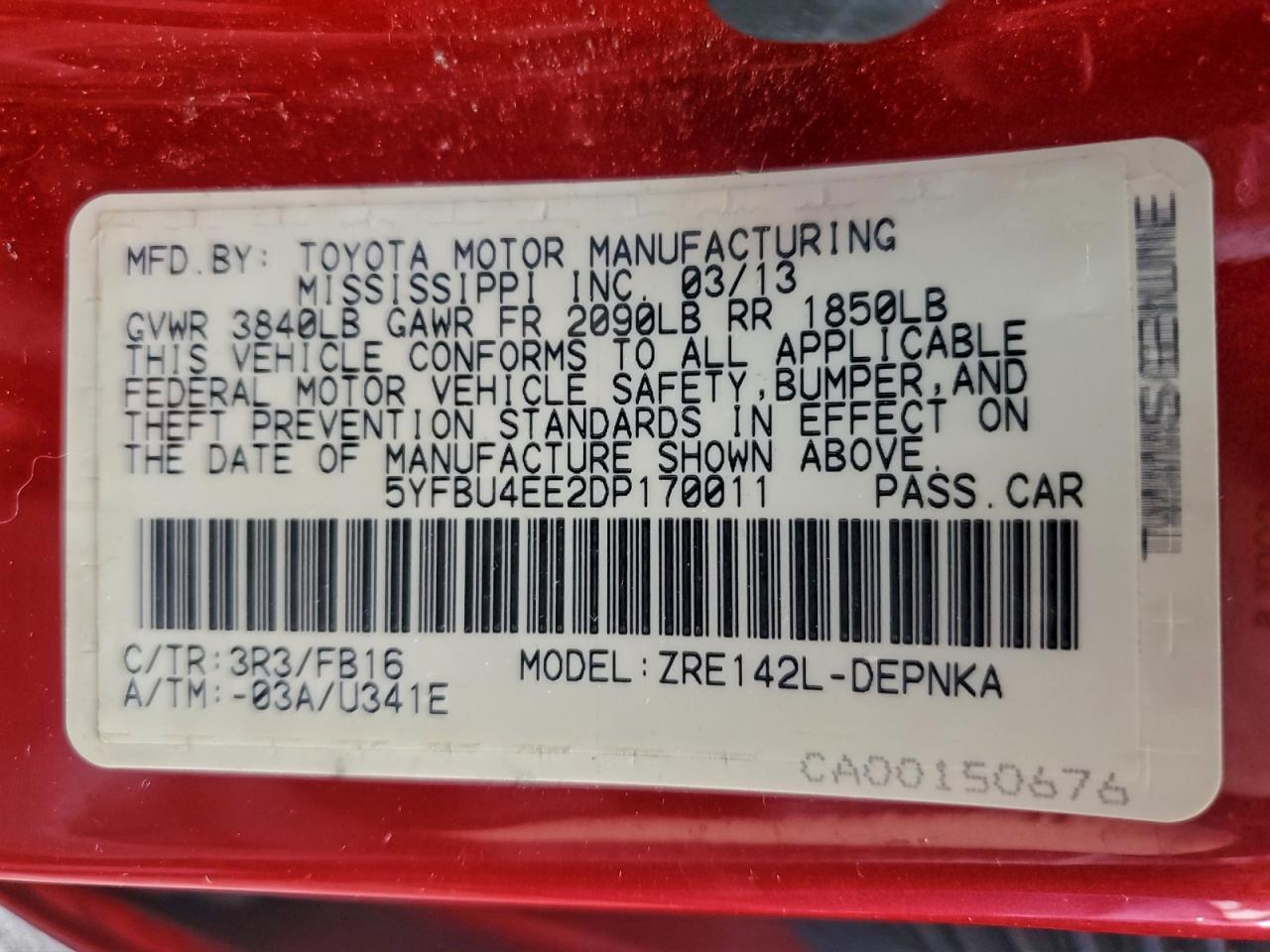 2013 TOYOTA COROLLA