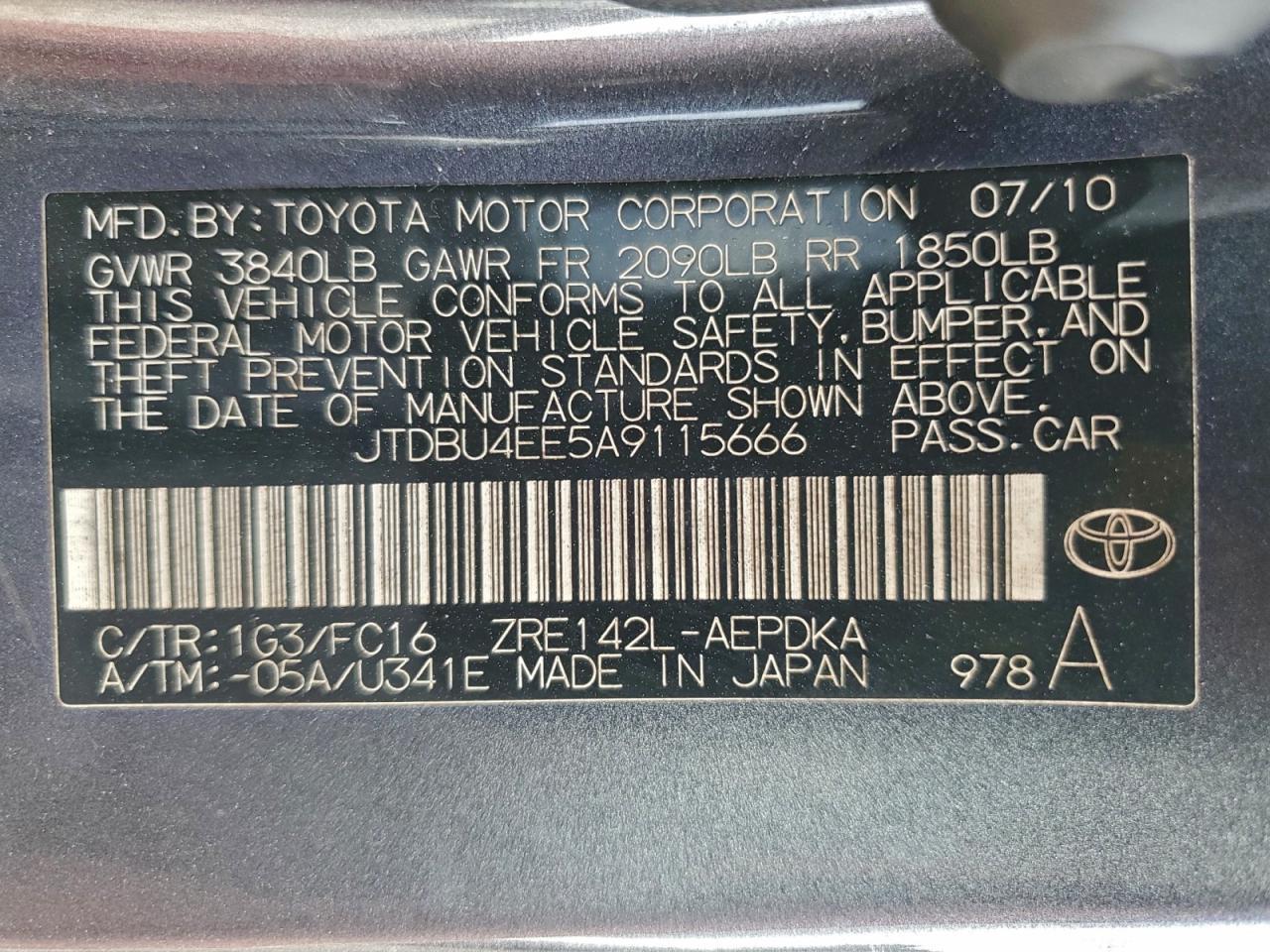 2010 TOYOTA COROLLA