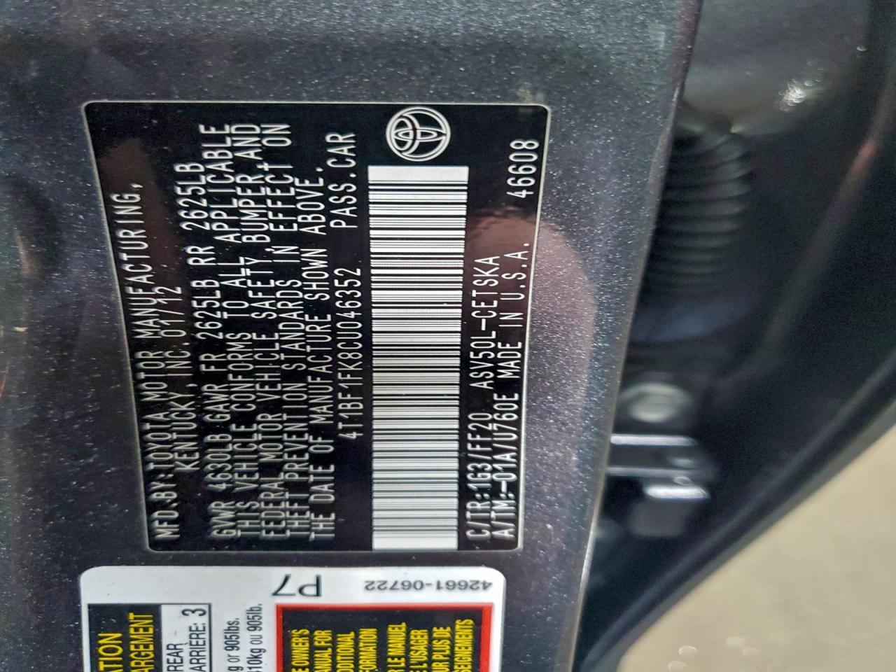 2012 TOYOTA CAMRY