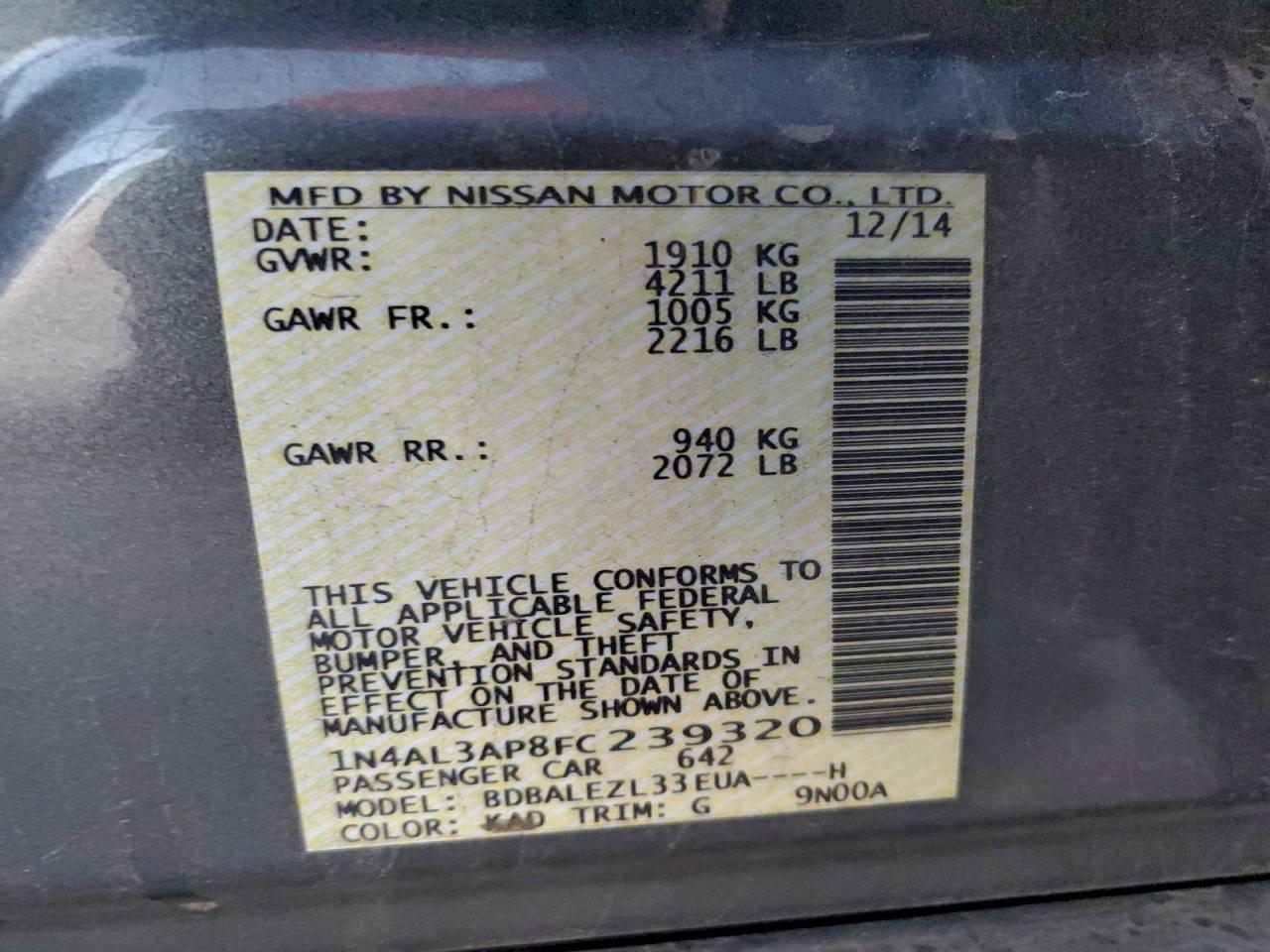 2015 NISSAN ALTIMA