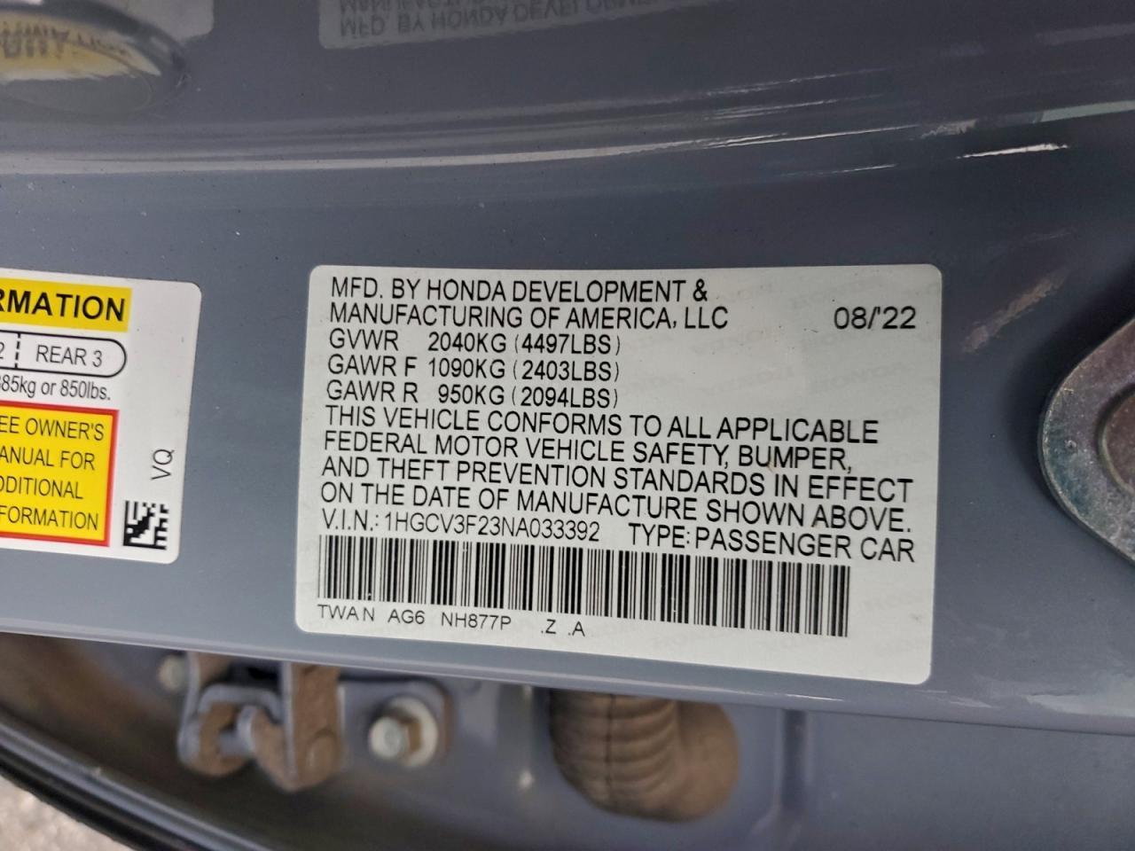 2022 HONDA ACCORD