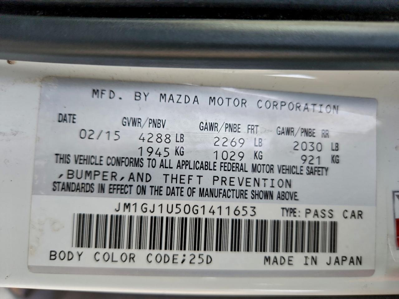 2016 MAZDA 6