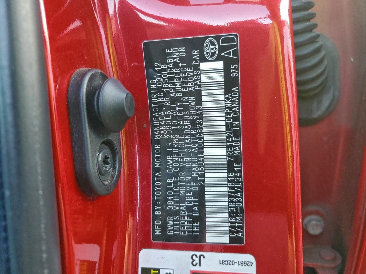 2012 TOYOTA COROLLA