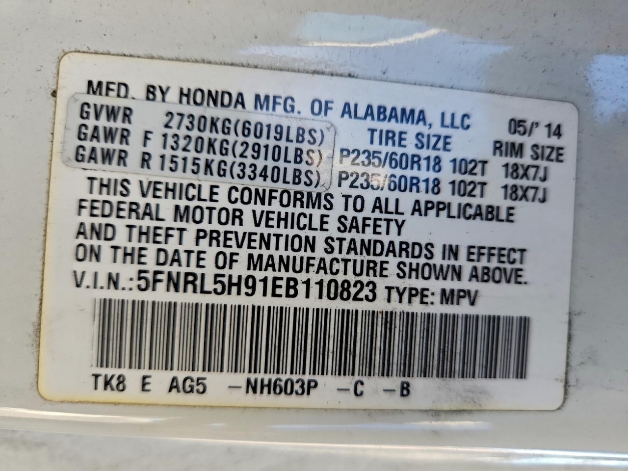 2014 HONDA ODYSSEY